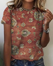 Vintage Ethnic Floral Print Cotton T-Shirt
