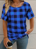 Women's Plaid Print Fashion Casual V-Neck Short-Sleeved T-Shirt
