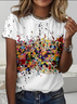Loose Multicolor Block Crew Neck Casual T-Shirt