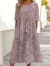 Loose Casual Crew Neck Floral Dress With No