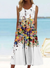 Multicolor Block Crew Neck Loose Vintage Dress With No