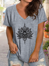 Women's Floral Print Casual V-Neck Short Sleeve T-Shirt