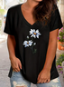 Women's Floral Print Casual V-Neck Short Sleeve T-Shirt