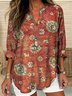 Women's Vintage Ethnic Art Floral Print V-Neck Shirt