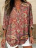 Women's Vintage Ethnic Art Floral Print V-Neck Shirt