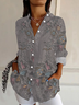 Women's Long Sleeve Shirt Spring/Fall Gray Floral Buckle Shirt Collar Daily Going Out Casual Top