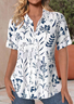 Shawl Collar Loose Simple Floral Shirt