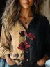 Women's Retro Rose Flower Art Print Casual Short Sleeve Comfortable Shirt