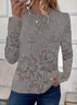 Women's Long Sleeve T-shirt Spring/Fall Gray Floral Printing Jersey Crew Neck Daily Going Out Casual Top