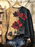 Women's vintage rose flower Art print casual short sleeve comfortable sweatshirt