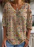 Women's Floral Spring V-Neck Print Casual Long Sleeve T-Shirt