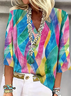 Women's Geometric Spring V-Neck Printed Casual Blouse