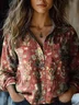 Women's Vintage Art Floral Print Cotton and Linen Long Sleeve Shirt