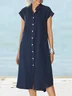 Women's Short Sleeve All Season White Plain Stand Collar Daily Going Out Casual Midi H-Line Shirt Dress Dress