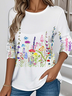 Casual Loose Crew Neck Floral T-Shirt