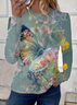 Women's Floral Butterfly Spring Print Casual Round Neck Long Sleeve T-Shirt