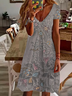 Women's Floral Spring Print Casual V-Neck Short Sleeve Dress