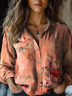 Women's Vintage Art Floral Print Cotton and Linen Long Sleeve Shirt