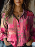 Women's Vintage Art Floral Print Cotton and Linen Long Sleeve Shirt