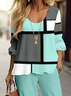 Women's Geometric Spring Print Casual Tops and Pants Two-piece Set