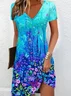 Women's Floral Butterfly Spring Print Casual V-Neck Short Sleeve Dress