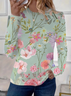 Women's Floral Spring Print Casual Round Neck Long Sleeve T-Shirt