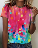Color contrast geometric round neck short-sleeved T-shirt