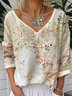 Casual Loose V Neck Floral T-Shirt