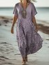 Regular Fit Floral Cotton Vintage Dress With No Belt
