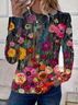 Women's Floral Spring Print Casual Round Neck Long Sleeve T-Shirt