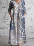Women's Vintage Floral Art Print Pocket Cotton Dress