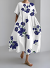 Women's Artistic Floral Print Vintage Round Neck Pleated Dress