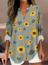 Women's Artistic Floral Print Elegant Casual V Neck Shirt