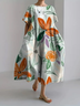 Women's Refreshing Casual Floral Design Printed Casual Crew Neck Dress With No Belt