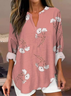 Women's Artistic Floral Print Elegant Casual V Neck Shirt