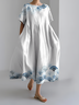 Women's Japanese Art Floral Print Vintage Round Neck Pleated Maxi Dress