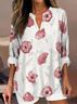 Women's Artistic Floral Print Elegant Casual V Neck Shirt