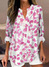 Women's Artistic Floral Print Elegant Casual V Neck Shirt