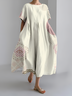 Women's Japanese Art Floral Print Vintage Round Neck Pleated Dress