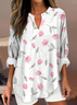 Women's Artistic Floral Print Elegant Casual V Neck Shirt