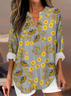 Women's Artistic Floral Print Elegant Casual V Neck Shirt