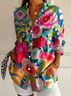 Women's Long Sleeve Shirt Spring/Fall As Picture Floral Buckle Shirt Collar Daily Going Out Casual Top