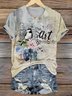Crew Neck Cotton Floral Casual T-Shirt