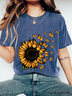 Sunflower butterfly Print Wash T-Shirt