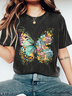Floral Butterfly Print Wash T-Shirt