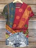 Crew Neck Geometric Vintage Cotton T-Shirt