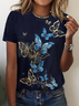 Women's Butterfly Floral Print Casual Round Neck Short Sleeve T-Shirt