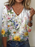Women's Floral Spring Print Casual V-Neck Long Sleeve T-Shirt