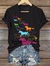 Women's Retro Horse Print V Neck Casual T-Shirt