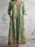Women's Vintage Floral Art Print Pocket Cotton Dress